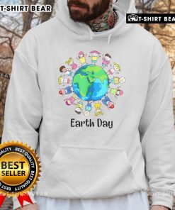 Children around the world wearing 'Save the Planet' hoodies for Earth Day, promoting environmental awareness and action.