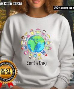 Children around the world wearing 'Save the Planet' sweatshirts for Earth Day, promoting environmental awareness and unity.