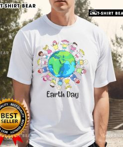 Children around the world wearing 'Top Earth Day Planet Save' T-shirts, promoting environmental awareness and sustainability.