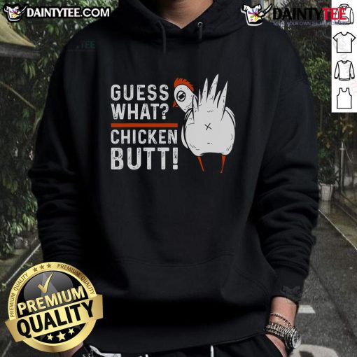 Funny 'Guess What Chicken Butt' hoodie design featuring playful text and vibrant colors, perfect for humor lovers.