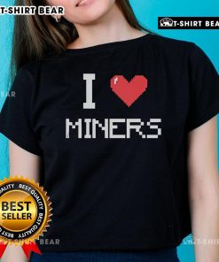 Stylish 'I Love Miners' Minecraft ladies tee featuring a fun design, perfect for gamers and fans of the popular game.