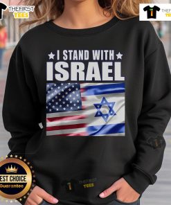 Alt Text: Top I Stand With Israel Support Israel Sweatshirt in navy blue, featuring bold white text promoting Israel support.