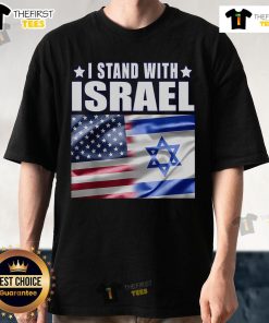 Top I Stand With Israel Support Israel T-Shirt featuring bold text in patriotic colors, perfect for expressing solidarity.