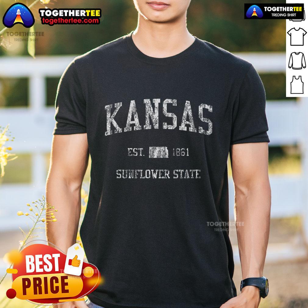 Top Kansas Sunflower State Est 1861 Vintage Sports T Shirt Vintage sports T-shirt featuring 'Top Kansas Sunflower State Est 1861' design, ideal for Kansas pride and casual wear.