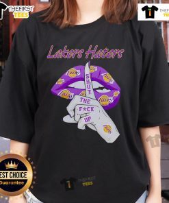 Alt Text: Top Lakers Haters Shut The F* Up Ladies Tee featuring bold graphic design for passionate basketball fans.
