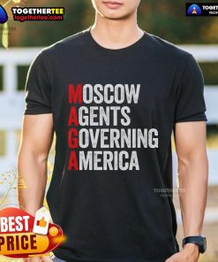 Vintage T-shirt featuring 'Top Maga Moscow Agents Governing America Anti Trump' design, perfect for political satire enthusiasts.