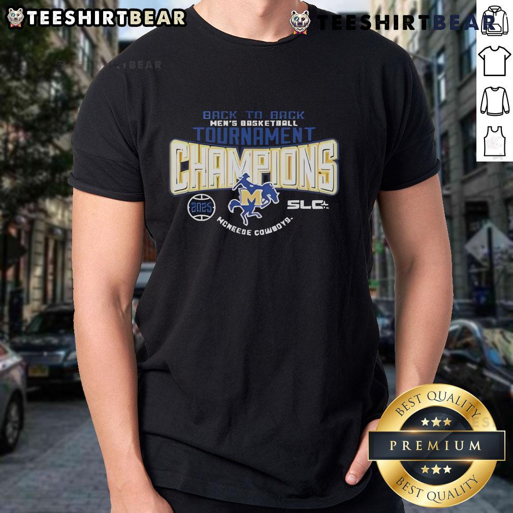 Top McNeese State Cowboys Southland Conference Men’s Basketball Tournament Champions 2025 T-Shirt Alt Text: 2025 McNeese State Cowboys Southland Conference Men's Basketball Tournament Champions T-Shirt design