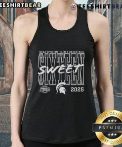 Michigan State Spartans 2025 NCAA Men's Basketball Tournament Sweet 16 tank top featuring team colors and logo.