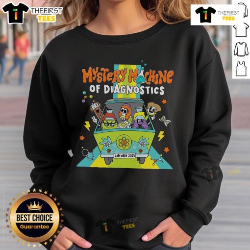 Top Mystery Machine sweatshirt for Diagnostics Lab Tech Lab Week 2025, featuring vibrant graphics and cozy design.