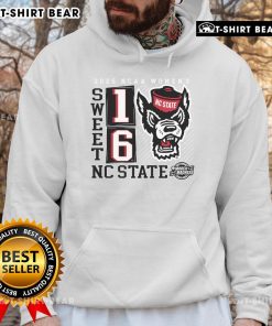 NC State Wolfpack 2025 NCAA Women's Basketball Tournament Sweet 16 No-Look Pass Hoodie in red and white design.