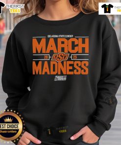 Top NCAA Men's Basketball 2025 Oklahoma State Cowboy March Madness Sweatshirt in orange with logo and sporty design.