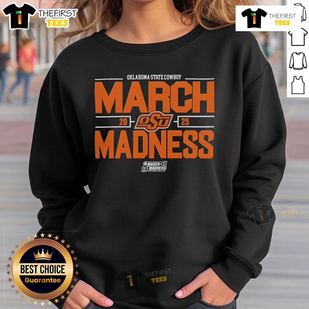 Top Ncaa Men'S Basketball 2025 Oklahoma State Cowboy March Madness Sweatshirt Top NCAA Men's Basketball 2025 Oklahoma State Cowboy March Madness Sweatshirt in orange with logo and sporty design.