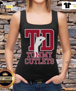 Man wearing a Top NY Italian hand gesture Tommy Cutlets football tank top, showcasing a stylish design and vibrant colors.