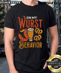 Top On My Wurst Behavior T-Shirt featuring a playful design, perfect for casual wear and sausage lovers.