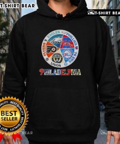 Cozy hoodie featuring logos of top Philadelphia teams: Flyers, Eagles, Phillies, 76ers, and Union for sports fans.