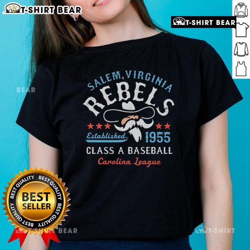 Vintage Top Salem Rebels Virginia ladies tee featuring classic defunct baseball team design for nostalgic fans.