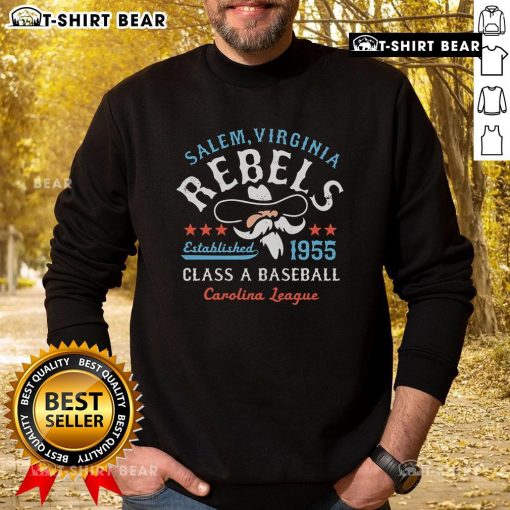 Vintage Top Salem Rebels Virginia sweatshirt representing defunct baseball teams, showcasing classic sports memorabilia.