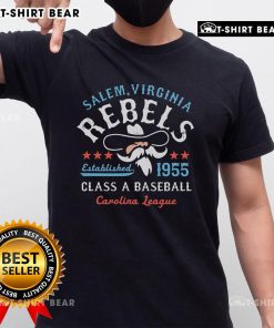 Vintage Top Salem Rebels Virginia baseball team T-shirt design showcasing defunct team logo and classic style.