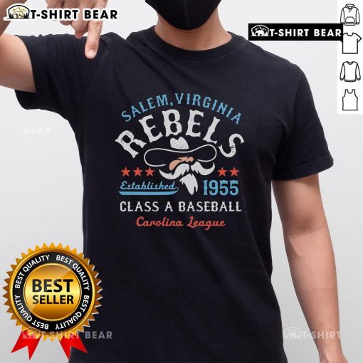 Vintage Top Salem Rebels Virginia baseball team T-shirt design showcasing defunct team logo and classic style.