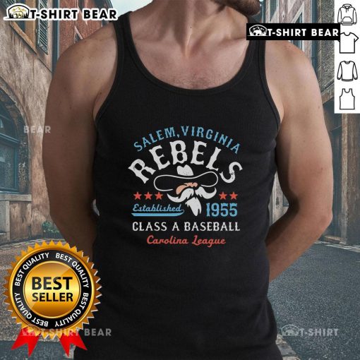 Vintage Top Salem Rebels Virginia tank top featuring retro baseball team logo, perfect for fans of defunct teams.