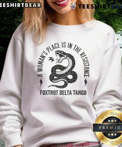 Top Snake sweatshirt featuring 'A Woman's Place Is In The Resistance' design, perfect for activism and casual wear.