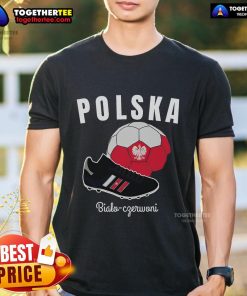 Top Soccer Polska Flag design on a football jersey T-shirt, showcasing Poland's pride in soccer and national colors.