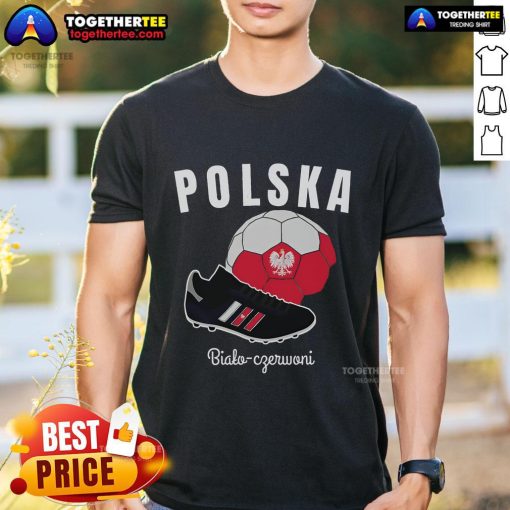 Top Soccer Polska Flag design on a football jersey T-shirt, showcasing Poland's pride in soccer and national colors.