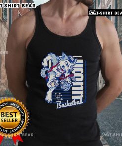 UConn Huskies basketball mascot in a dunk tank, showcasing school spirit at a lively outdoor event.