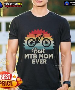 Top vintage mountain bike sunset graphic on 'Best MTB Mom Ever' T-shirt, perfect for biking enthusiasts and moms.