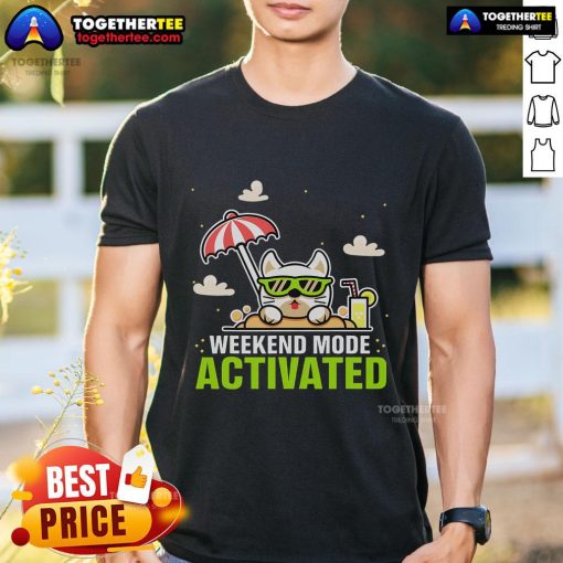 Top Weekend Mode Activated Chill Beach Cat T-Shirt featuring a relaxed feline design, perfect for casual summer outings.