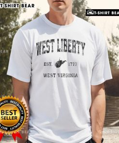 Vintage athletic sports T-shirt featuring West Liberty, West Virginia, established 1777 design for fans and locals.