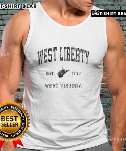 Vintage athletic sports tank top featuring 'Top West Liberty, West Virginia, Est. 1777' design for WV pride.