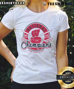 Alt Text: Top Wisconsin Badgers 2025 NCAA Frozen Four Women's Ice Hockey Tournament Champions Ladies Tee shirt design.
