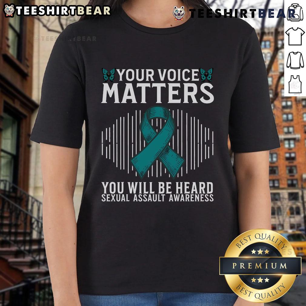 Top Your Voice Matters You Will Be Heard Sexual Assault Awareness Ladies Tee Top Your Voice Matters You Will Be Heard Sexual Assault Awareness Ladies Tee showcasing empowering message for survivors.