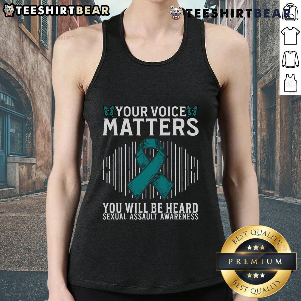 Top Your Voice Matters You Will Be Heard Sexual Assault Awareness Tank Top Top featuring 'Your Voice Matters' slogan for Sexual Assault Awareness, promoting empowerment and support.
