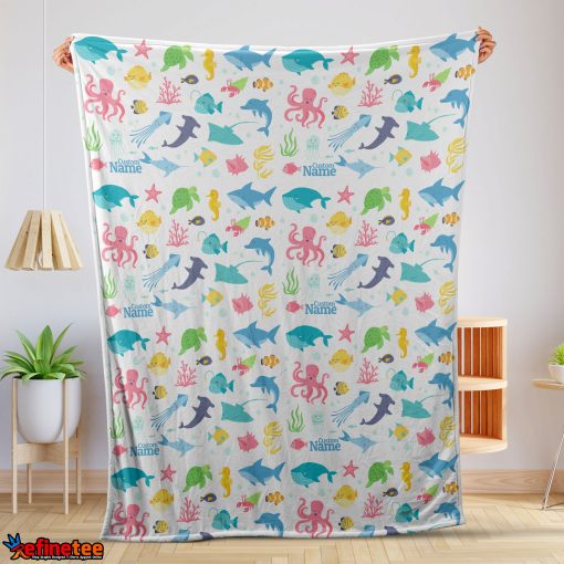 Under The Sea Pattern Blanket Fleece Customized Blanket