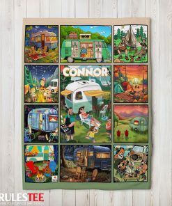 Vibrant Camping RV Travel Cartoonish Adventure Collage Blanket Fleece Customized Blanket