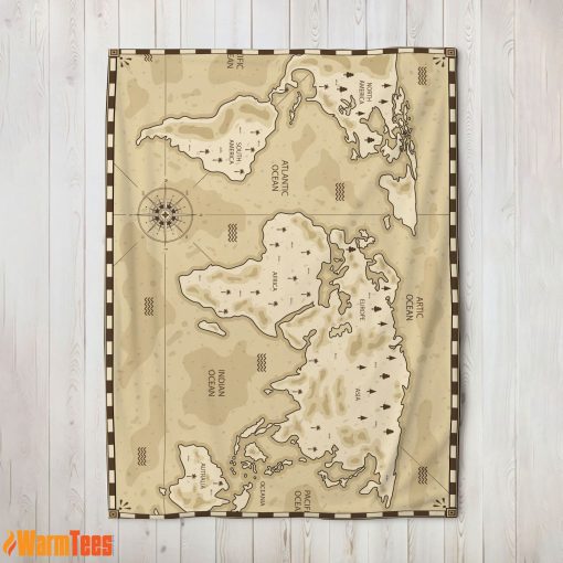 Vintage Pirate World Map Sepia Nautical Adventure Blanket Fleece Blanket