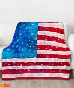 Watercolor American Flag Distressed USA Patriotic Blanket Fleece Blanket