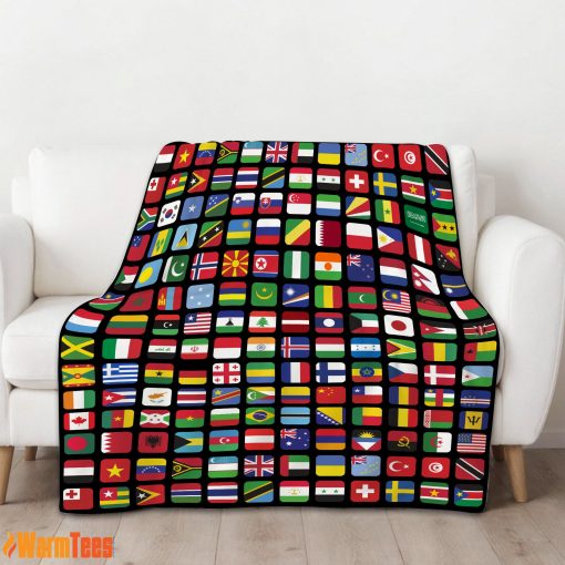 World Flags Grid Colorful International Countries Flag Blanket Fleece Blanket