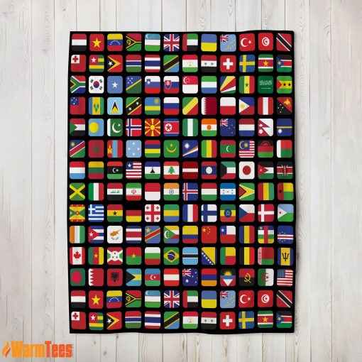 World Flags Grid Colorful International Countries Flag Blanket Fleece Blanket