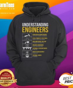 Funny sarcastic engineering hoodie showcasing humorous quotes about engineers and their unique understanding of the world.