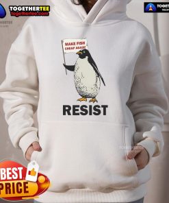Funny penguin in a hoodie protesting against tariffs, showcasing a humorous take on penguins resisting change.