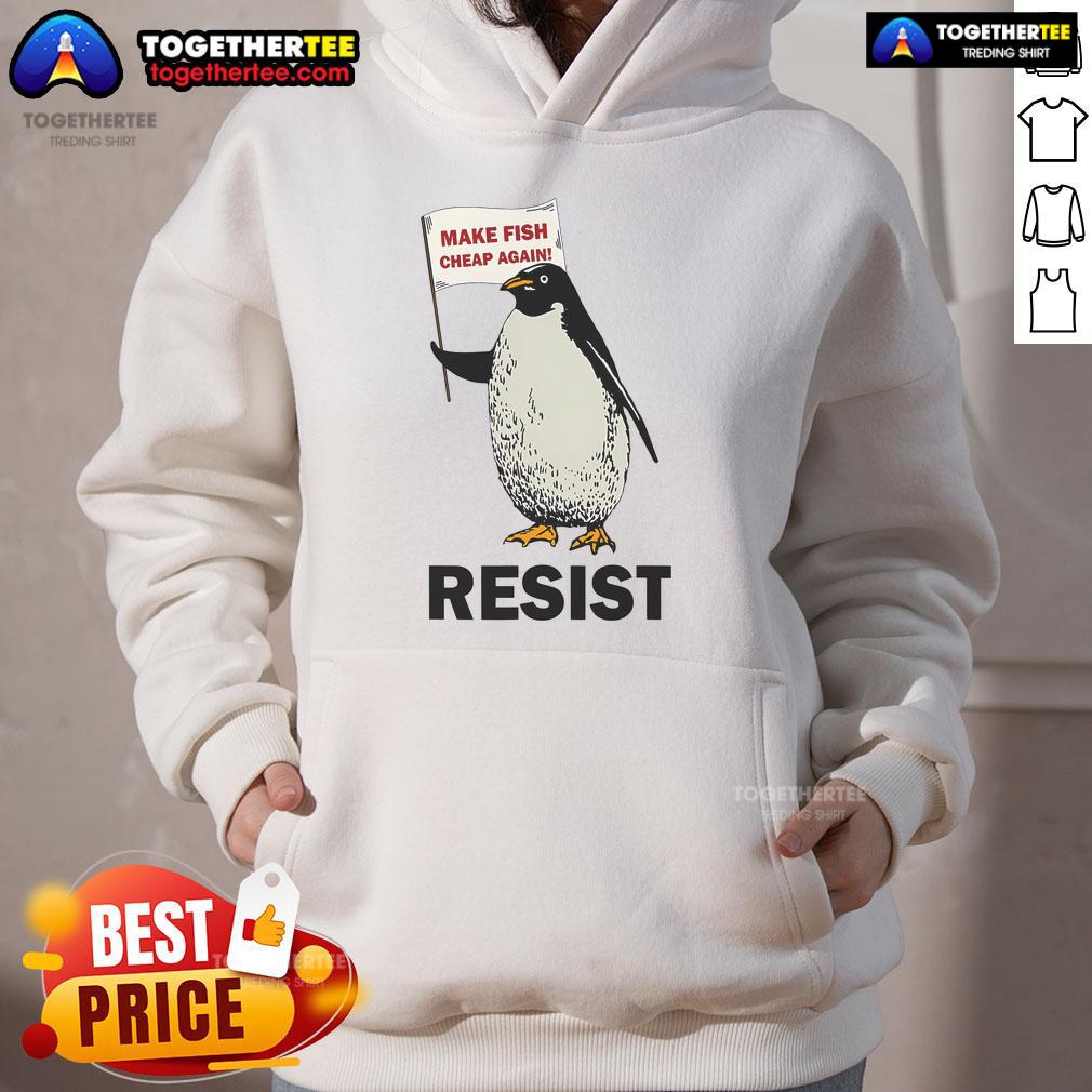 Funny Penguin Resist Penguins Protest Against Tariffs Hoodie Funny penguin in a hoodie protesting against tariffs, showcasing a humorous take on penguins resisting change.