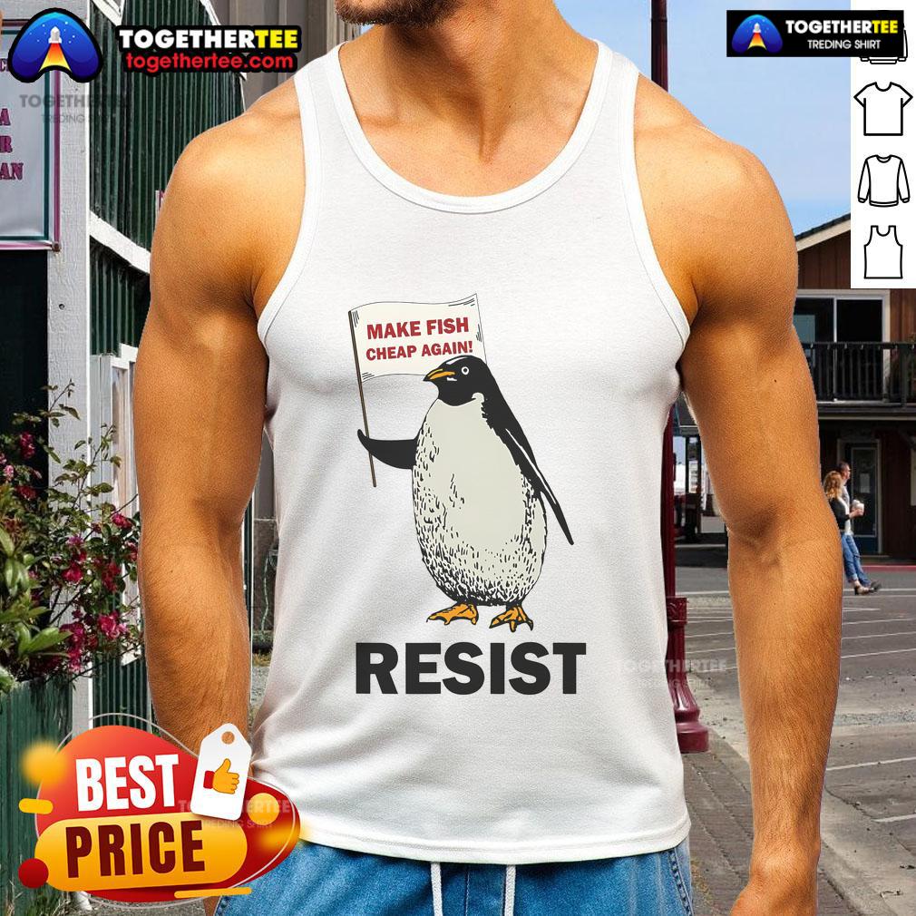 Funny Penguin Resist Penguins Protest Against Tariffs Tank Top Funny penguin wearing a tank top protesting against tariffs at a rally, showcasing humorous activism and resistance.