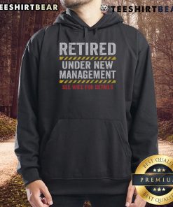 Alt Text: Funny retired husband in a humorous retirement hoodie at his retirement party, celebrating a new chapter in life.