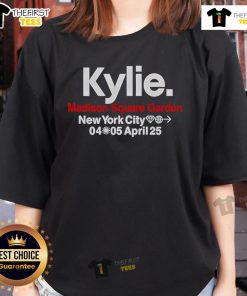 Kylie performance at Madison Square Garden, New York City, April 4-5, 2025, featuring ladies' tee merchandise.