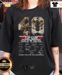 Top Gun 40 Years 1986-2026 Ladies Tee celebrating the iconic movie with a heartfelt thank you for the memories.