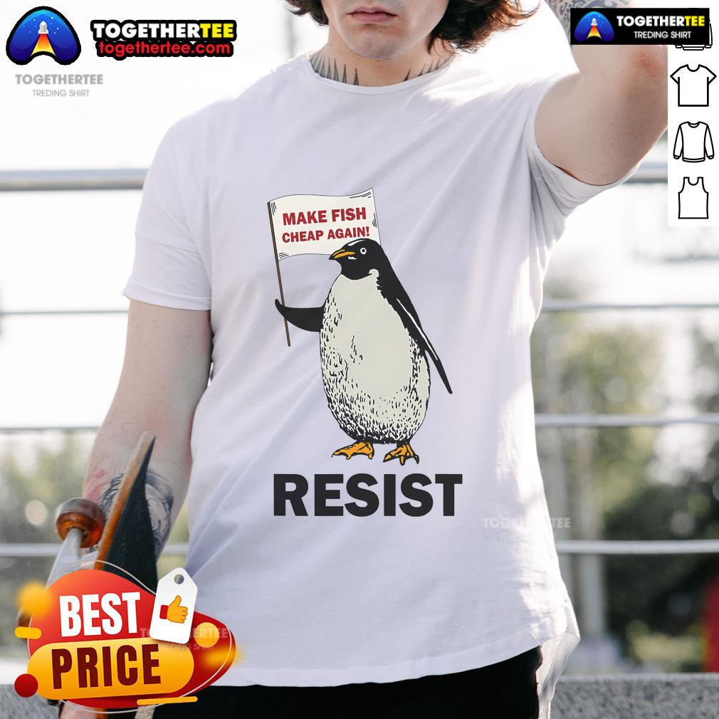 Funny Penguin Resist Penguins Protest Against Tariffs T Shirt Funny Penguin Resist Penguins Protest Against Tariffs T-Shirt design featuring cartoon penguins holding protest signs.