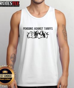 Funny tank top featuring a sarcastic penguins meme about tariffs, perfect for humor lovers and meme enthusiasts.